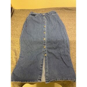 Vintage Rhythm Blue Denim Maxi Skirt Womens Medium Button Front 90s Western Long
